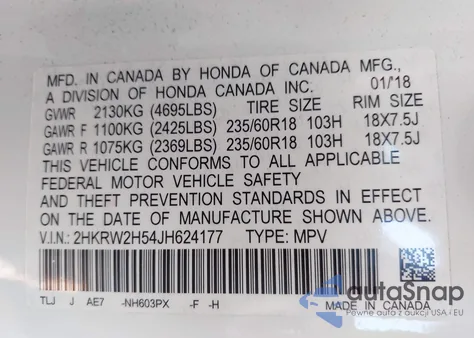 2018 Honda Cr-V Ex z USA, uszkodzony, nr VIN 2HKRW2H54JH624177